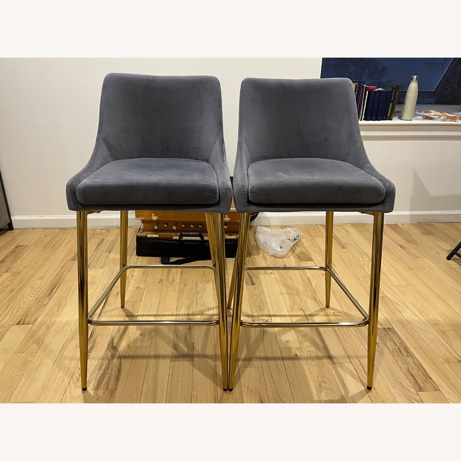 Plush Soft Grey Velvet Bar Stools - image-2