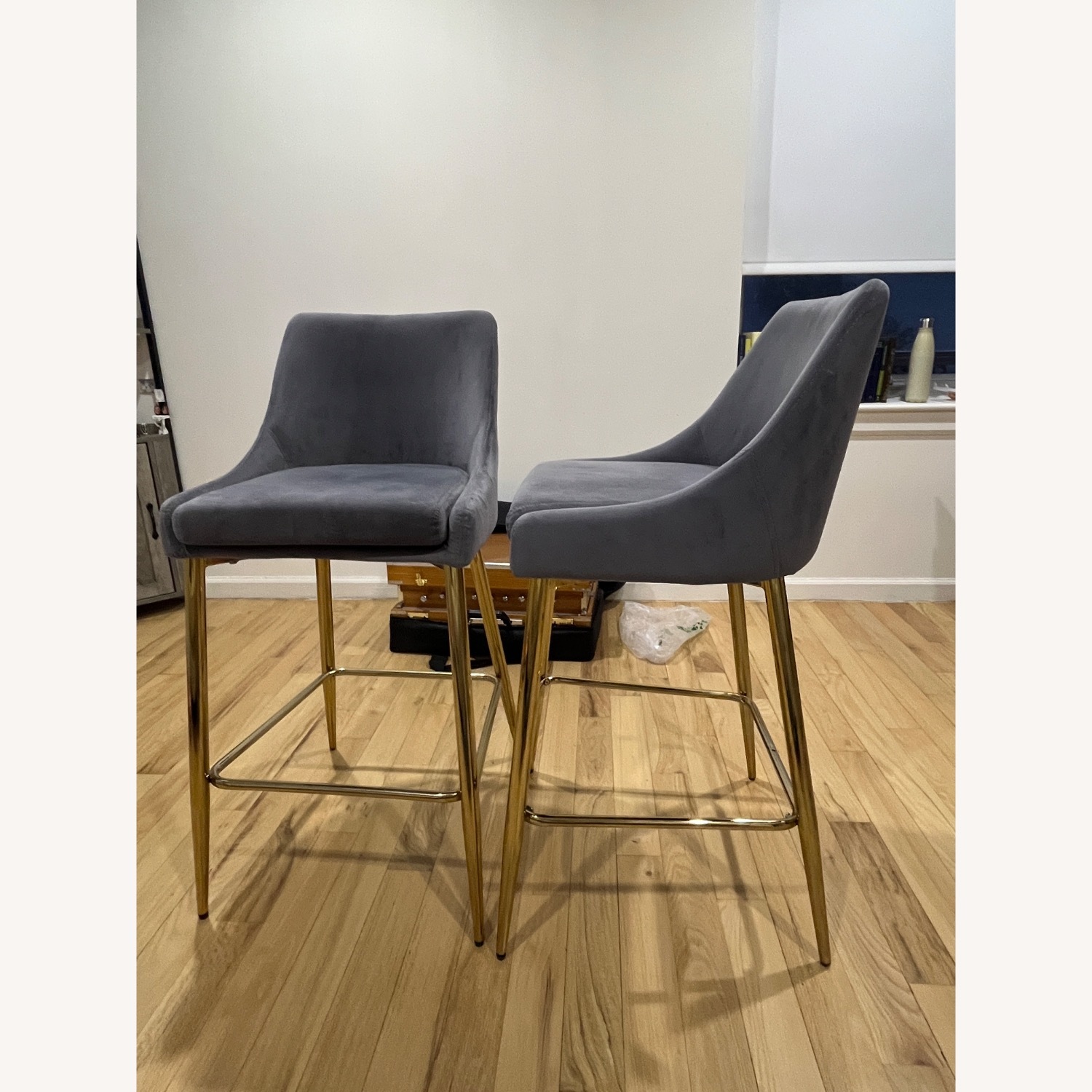Plush Soft Grey Velvet Bar Stools - image-3