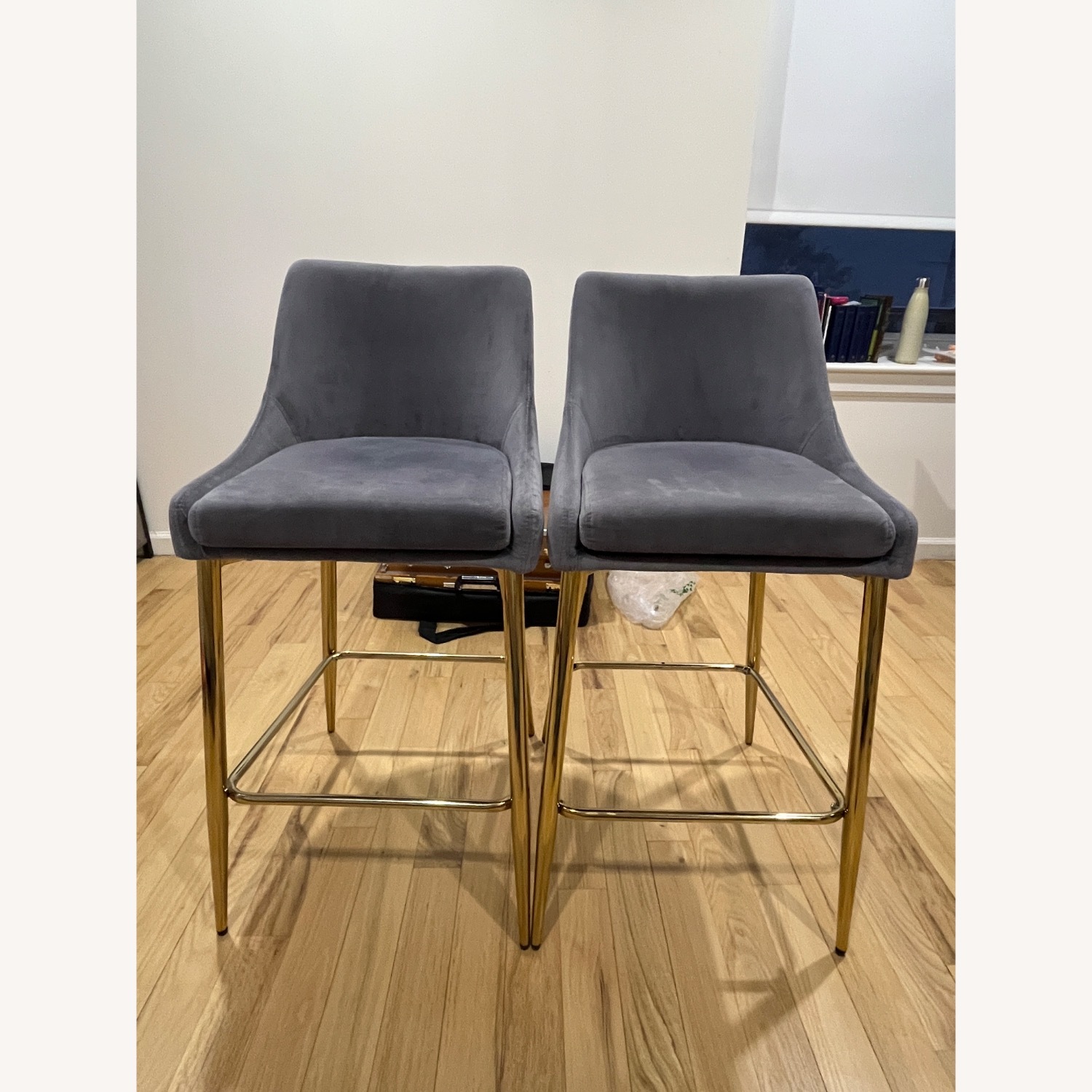 Plush Soft Grey Velvet Bar Stools - image-1