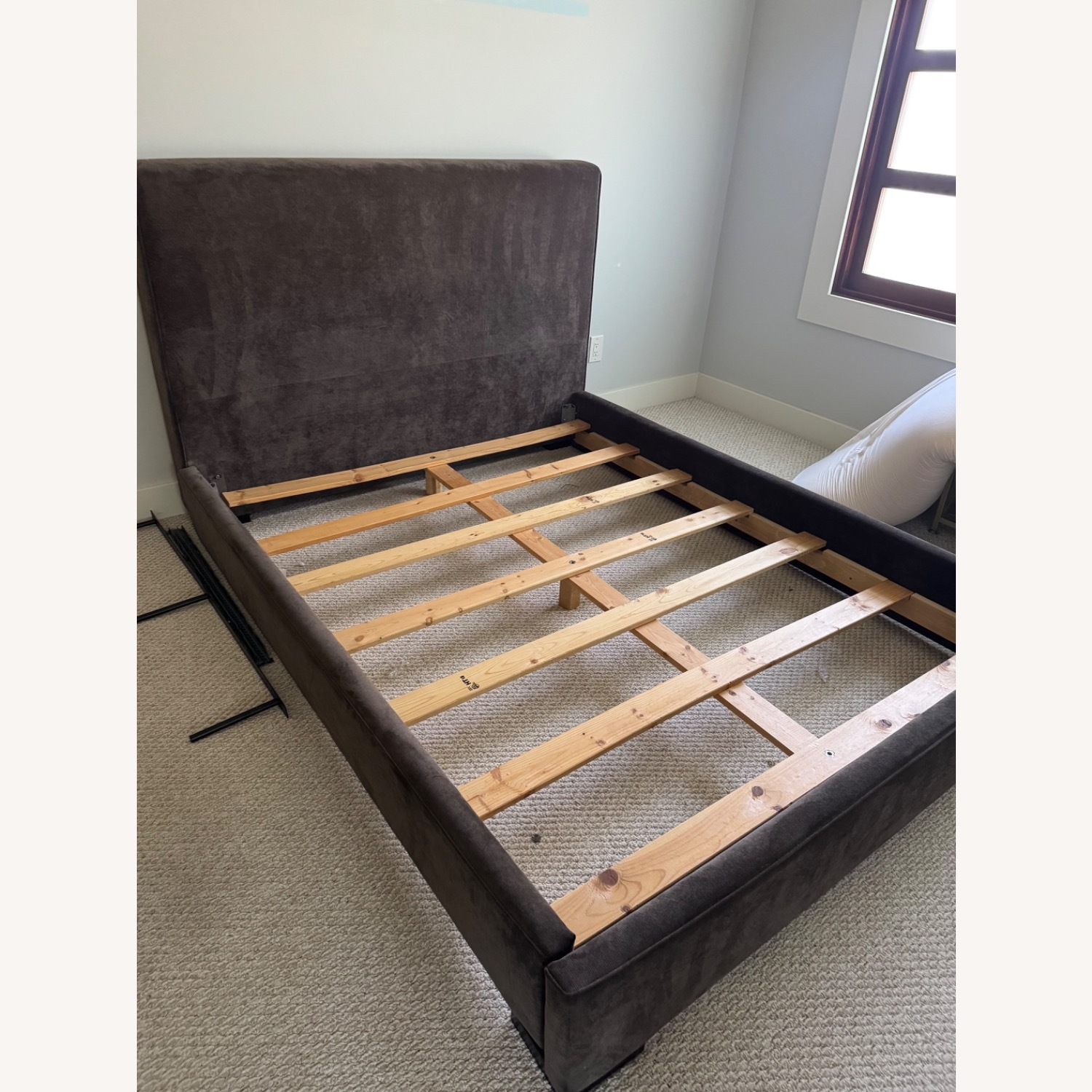 Macy’s Grey Suede Queen Headboard & Bed Frame - AptDeco