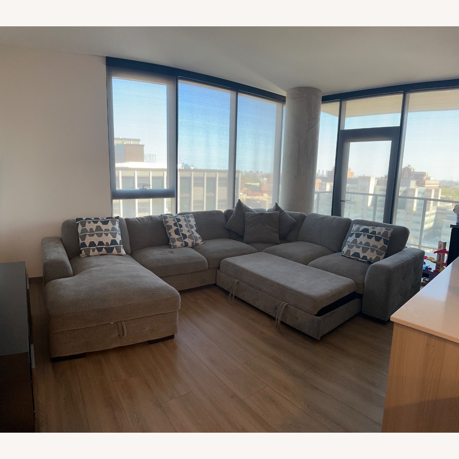 Playground Gray 145'' 4 Piece Left Arm Facing Pop-Up Sleeper Chaise Sectional - image-5