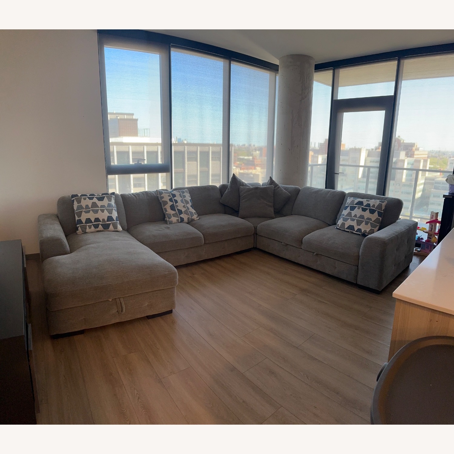 Playground Gray 145'' 4 Piece Left Arm Facing Pop-Up Sleeper Chaise Sectional - image-4