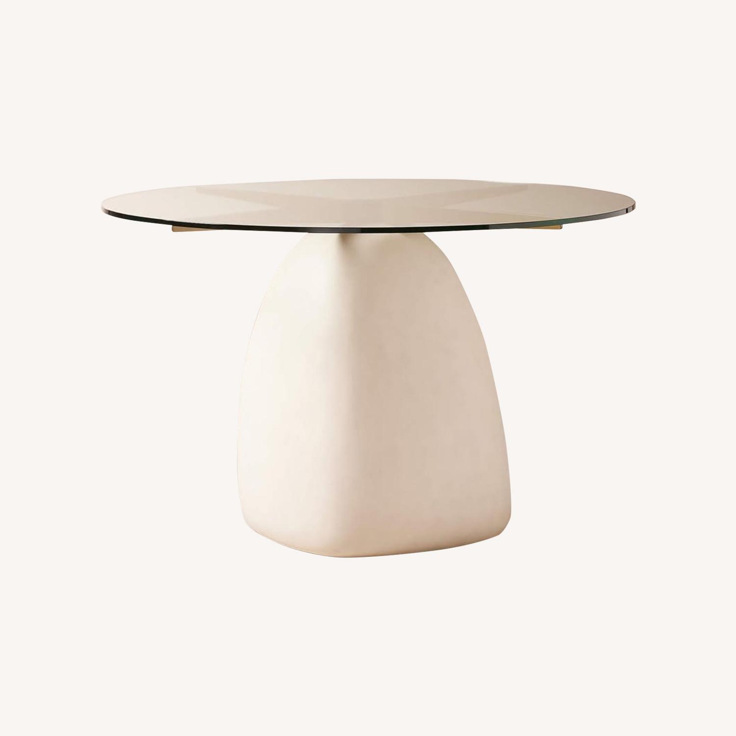 CB2 47" White Concrete & Glass Round Dining Table - image-0