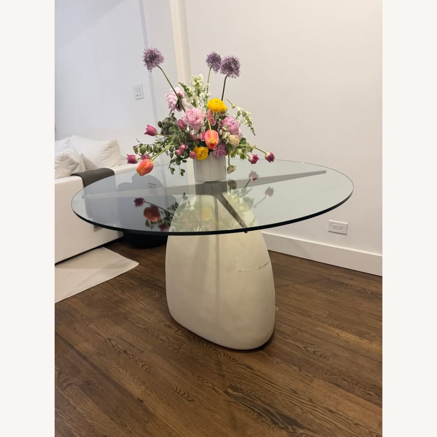 CB2 47" White Concrete & Glass Round Dining Table - image-3