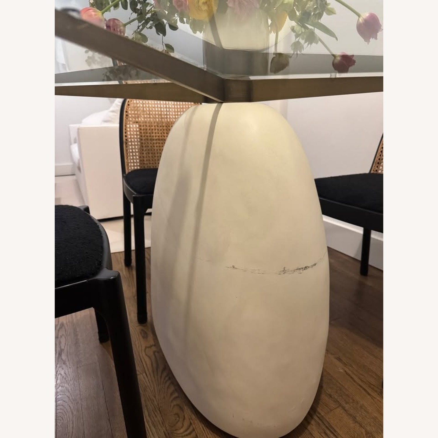 CB2 47" White Concrete & Glass Round Dining Table - image-2