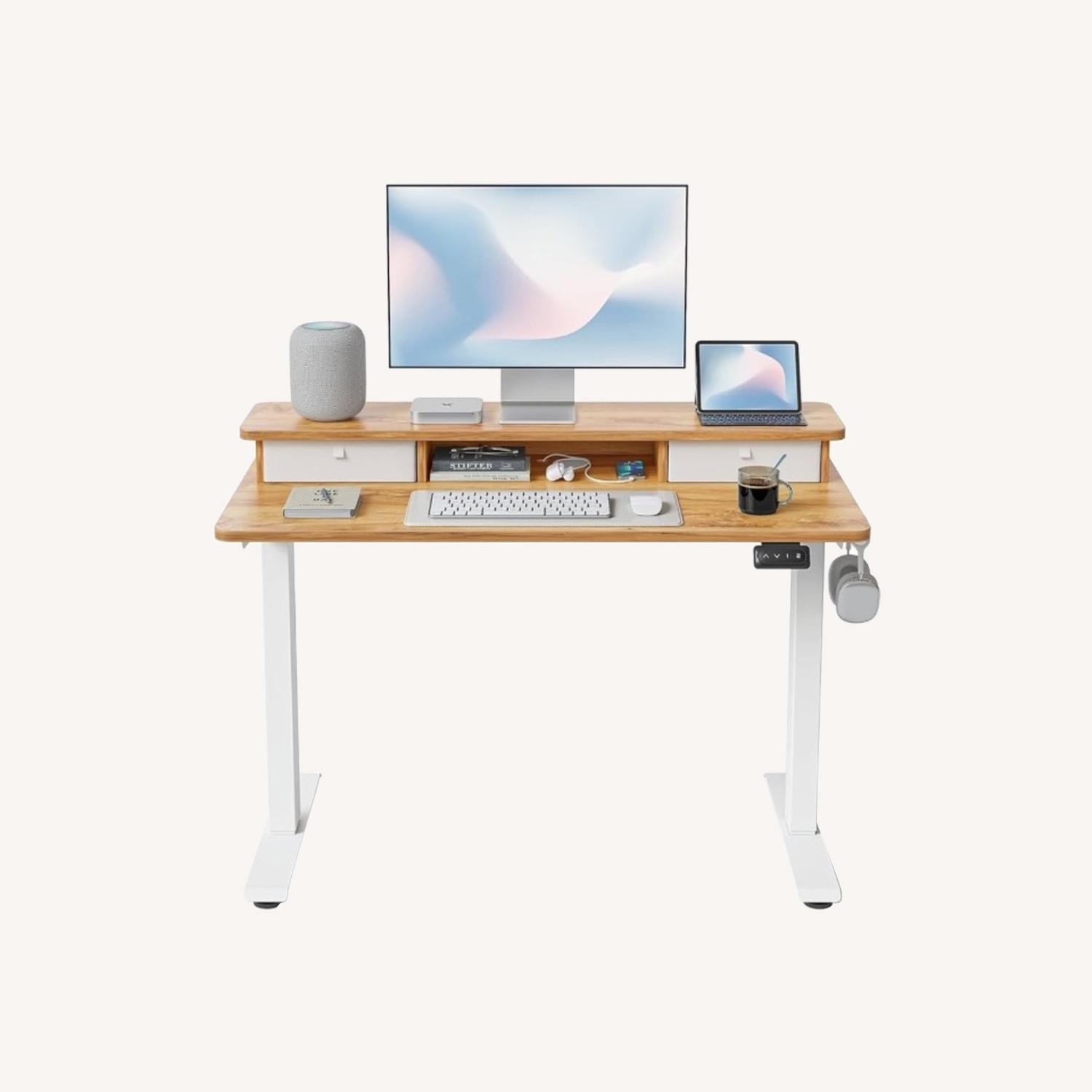 Electric Standing Desk with Double Drawer - image-0