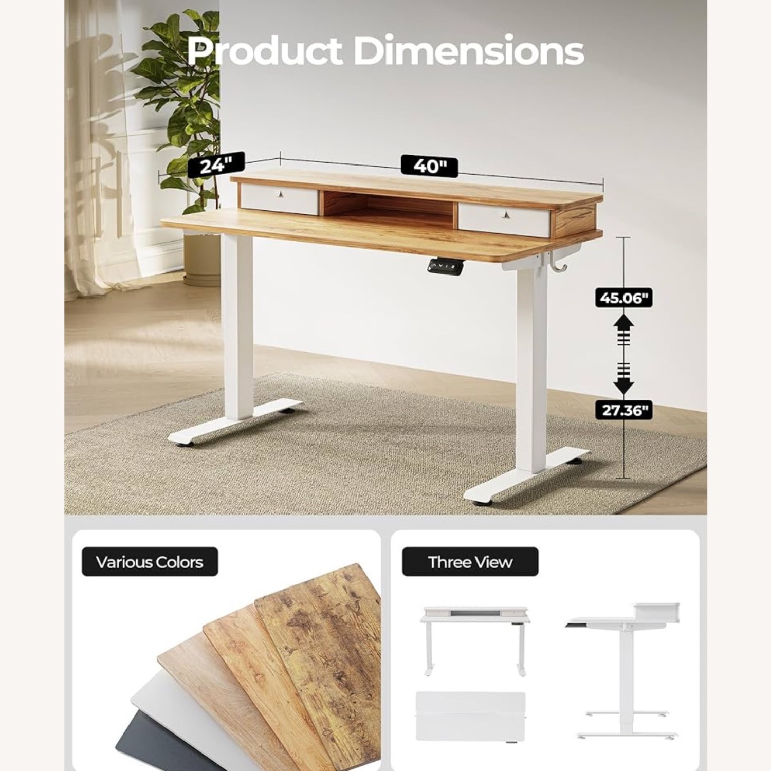 Electric Standing Desk with Double Drawer - image-3