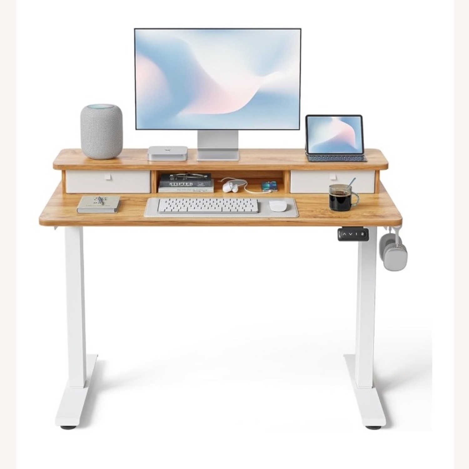 Electric Standing Desk with Double Drawer - image-1