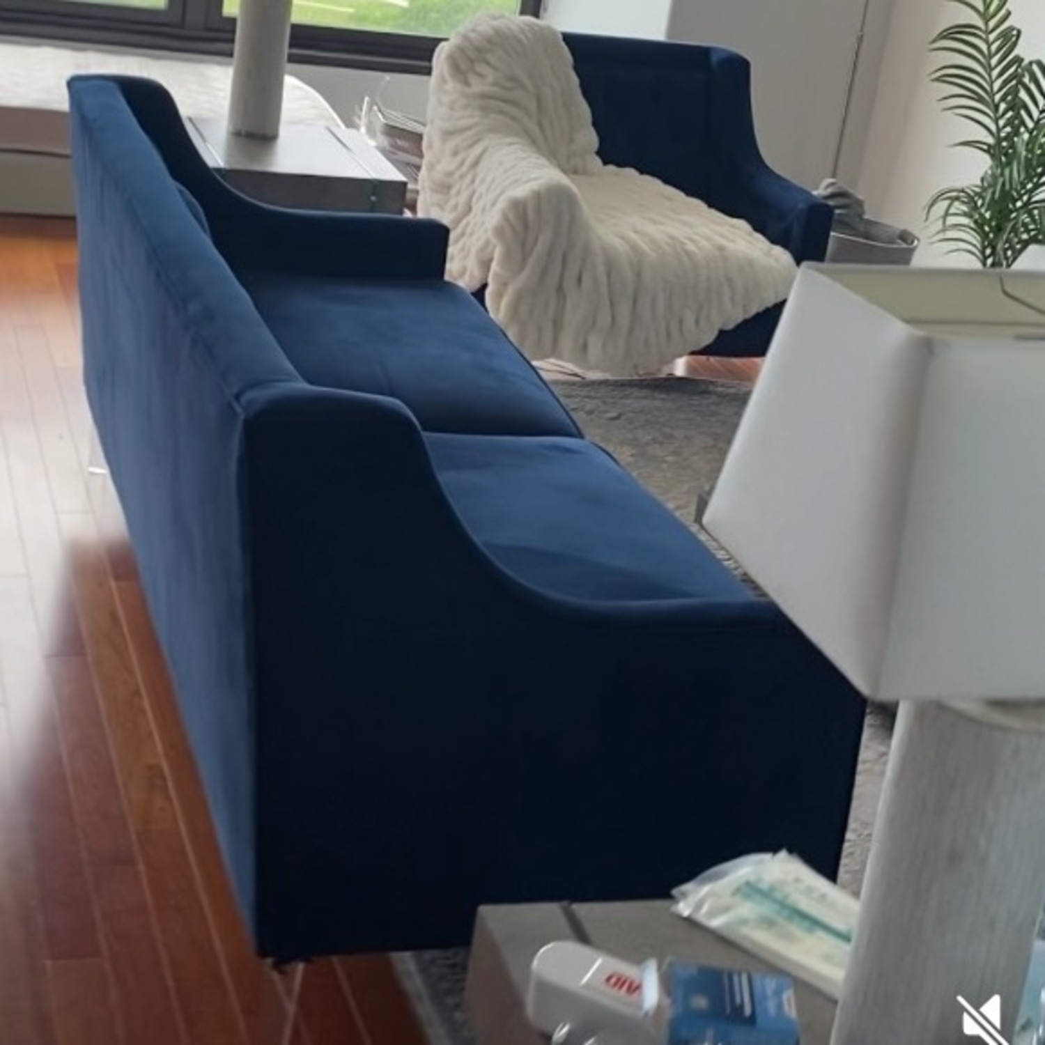 Tufted Blue Velvet Couch - image-5