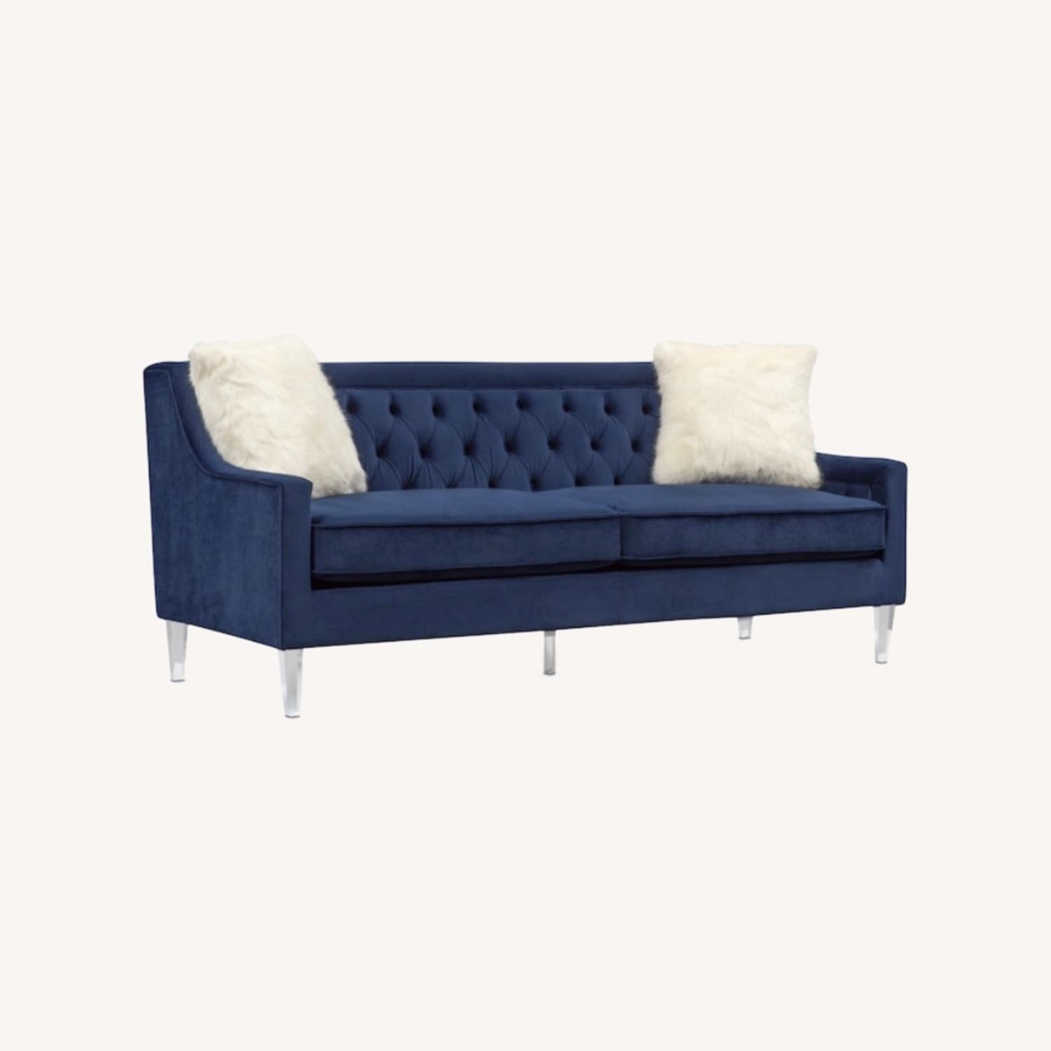 Tufted Blue Velvet Couch - image-0