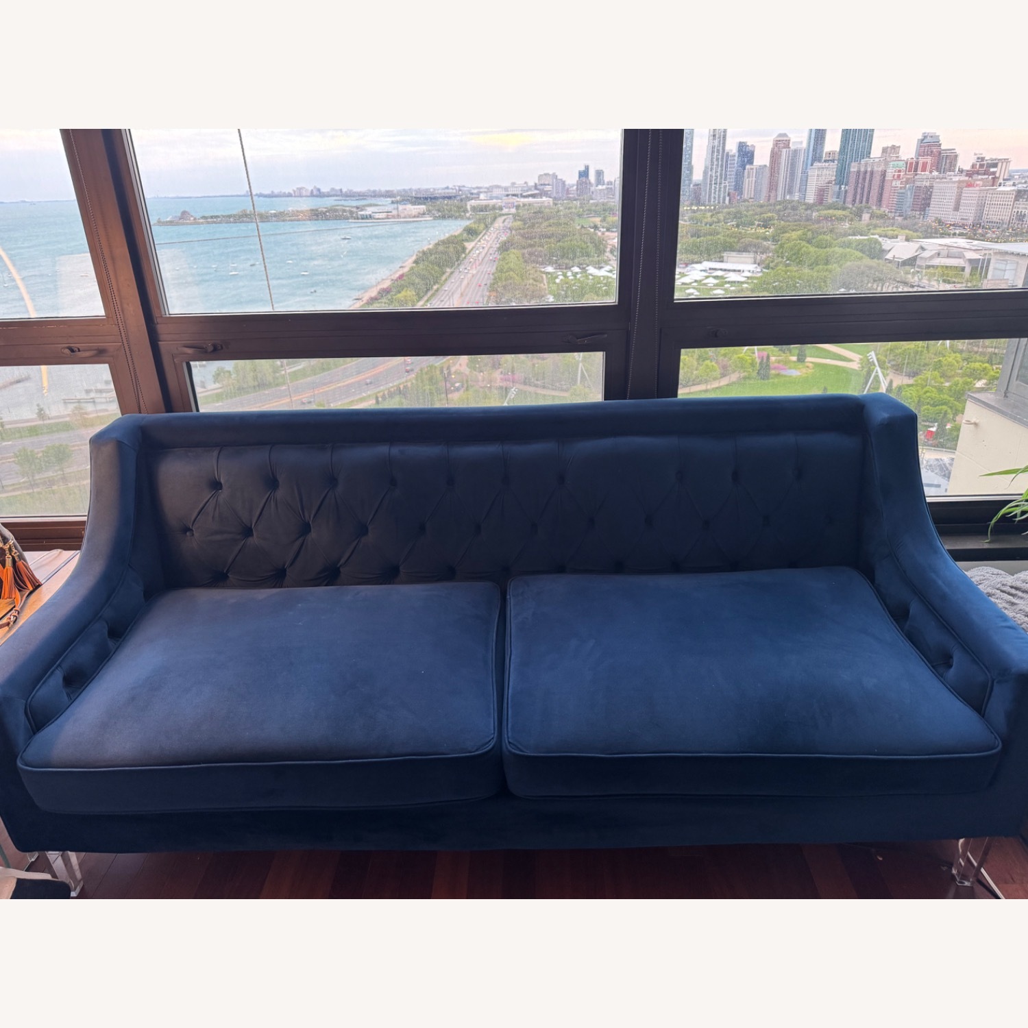 Tufted Blue Velvet Couch - image-2
