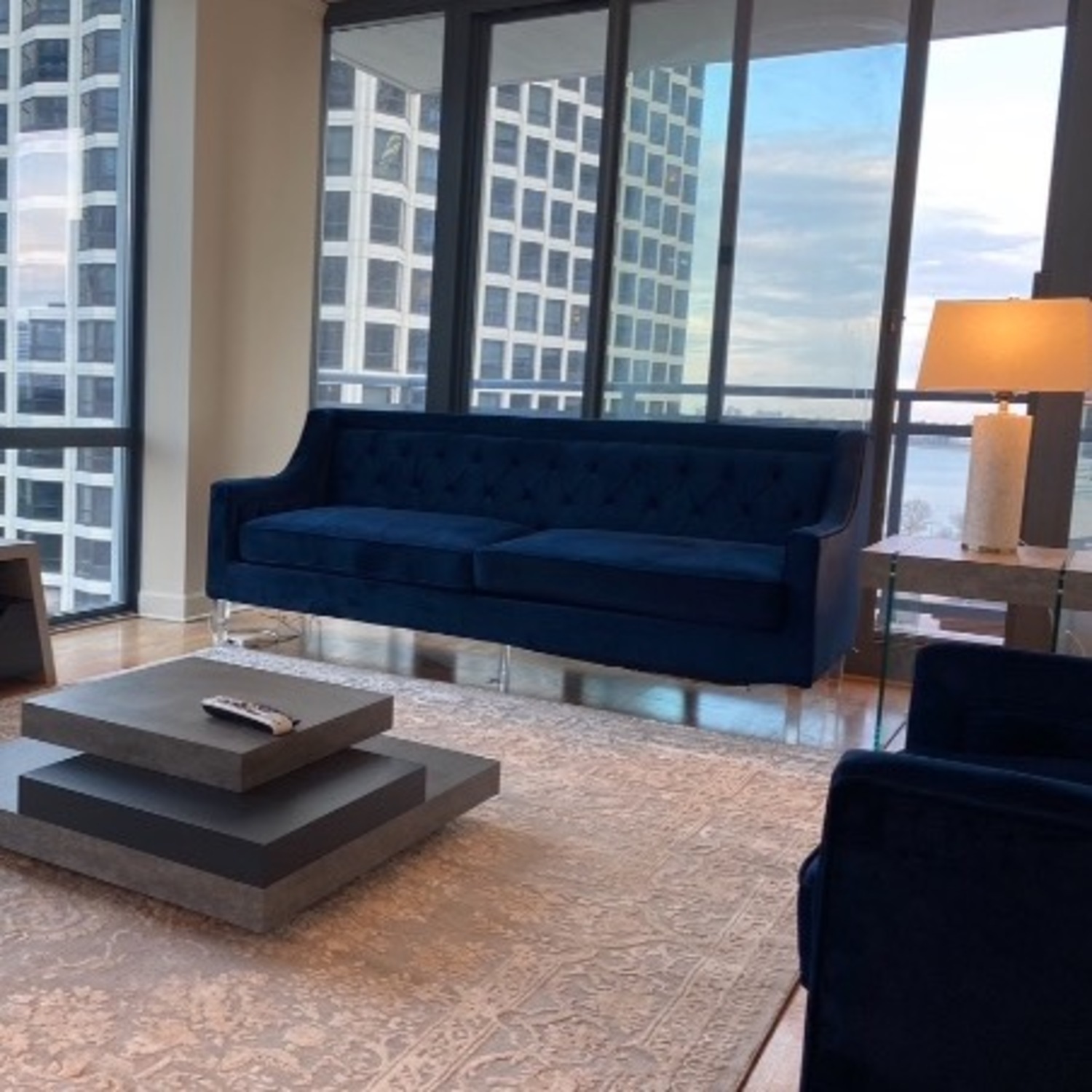 Tufted Blue Velvet Couch - image-4