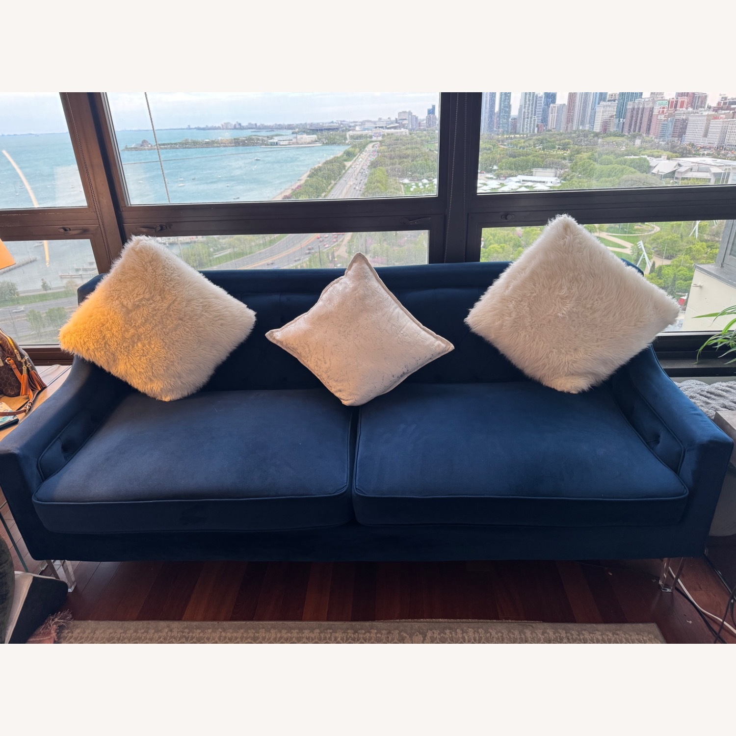 Tufted Blue Velvet Couch - image-1