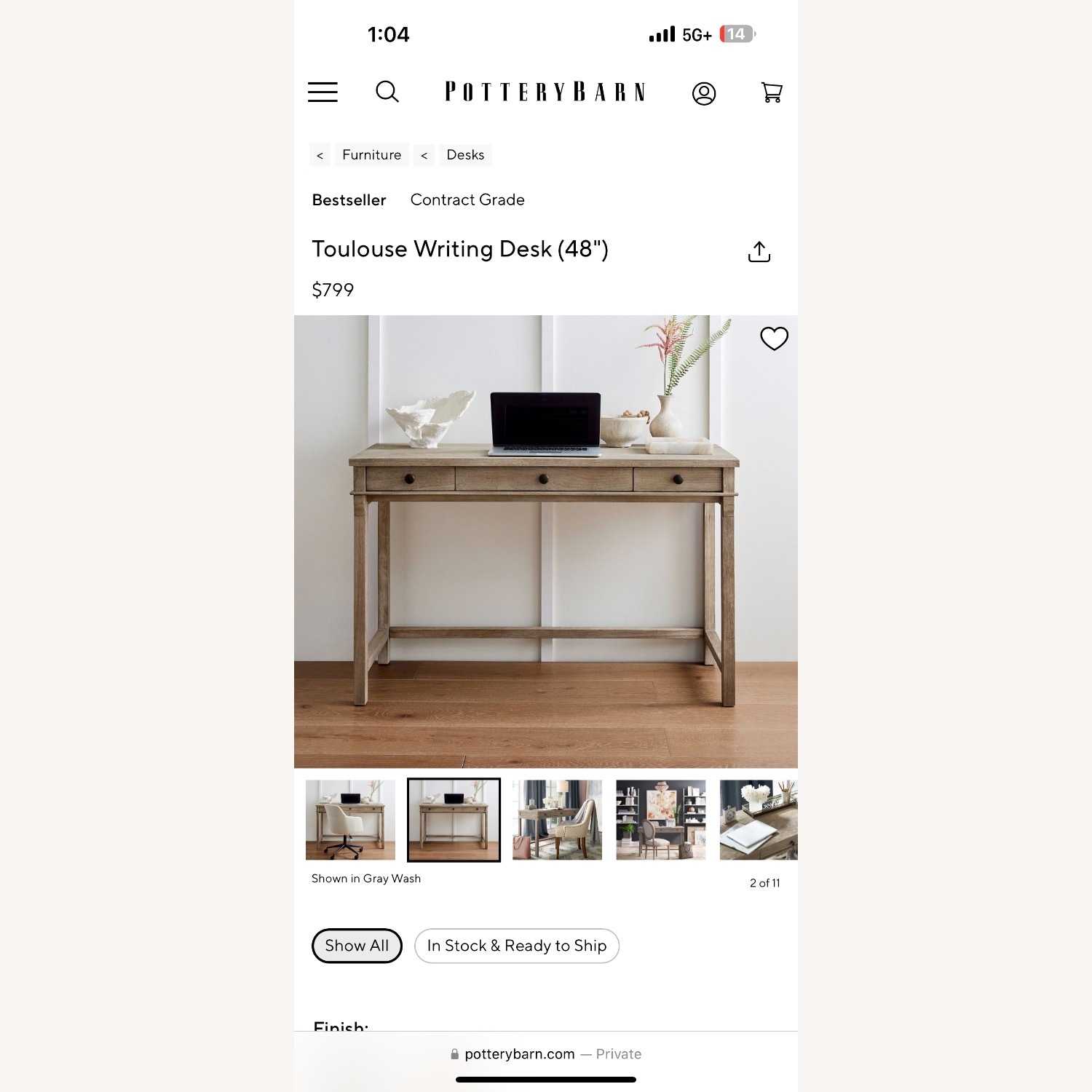 Pottery Barn Toulouse Desk - image-9