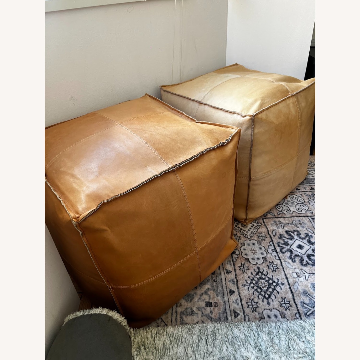 Leather Pouf Ottoman x 2 - image-3