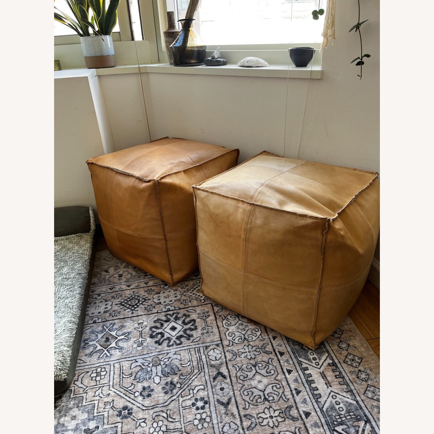 Leather Pouf Ottoman x 2 - image-1