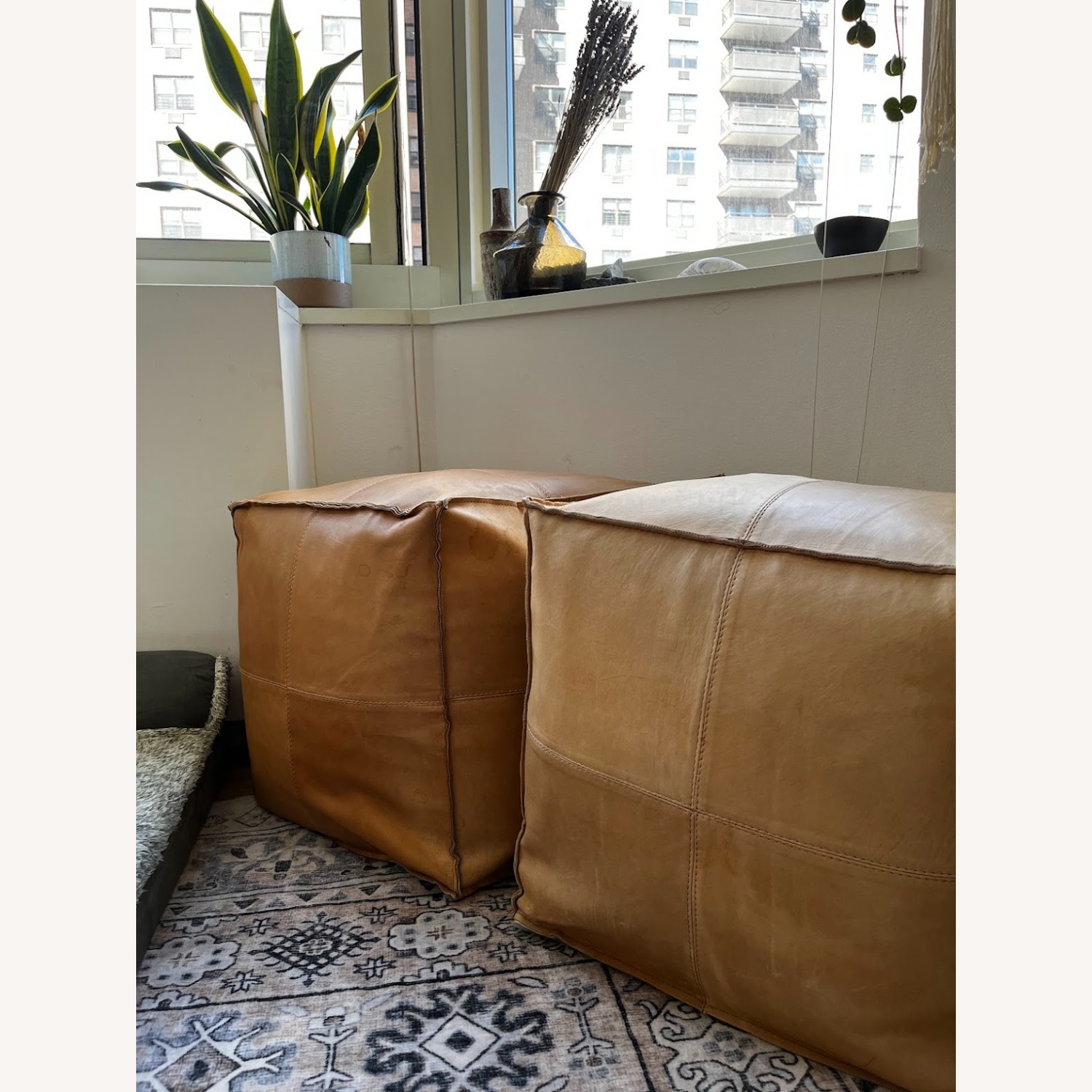 Leather Pouf Ottoman x 2 - image-4