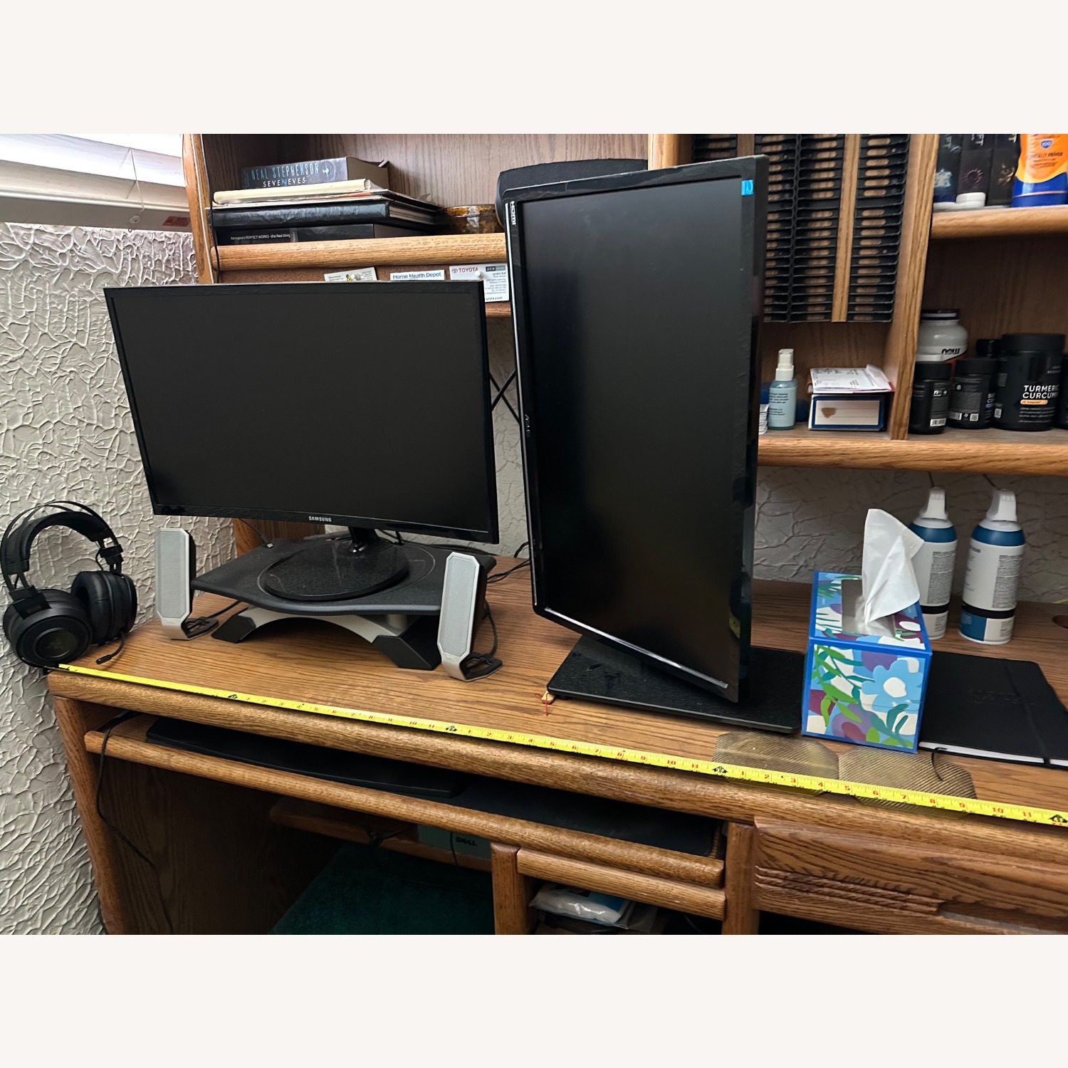 Wood Computer Desk W Adjustable Shelves - image-3