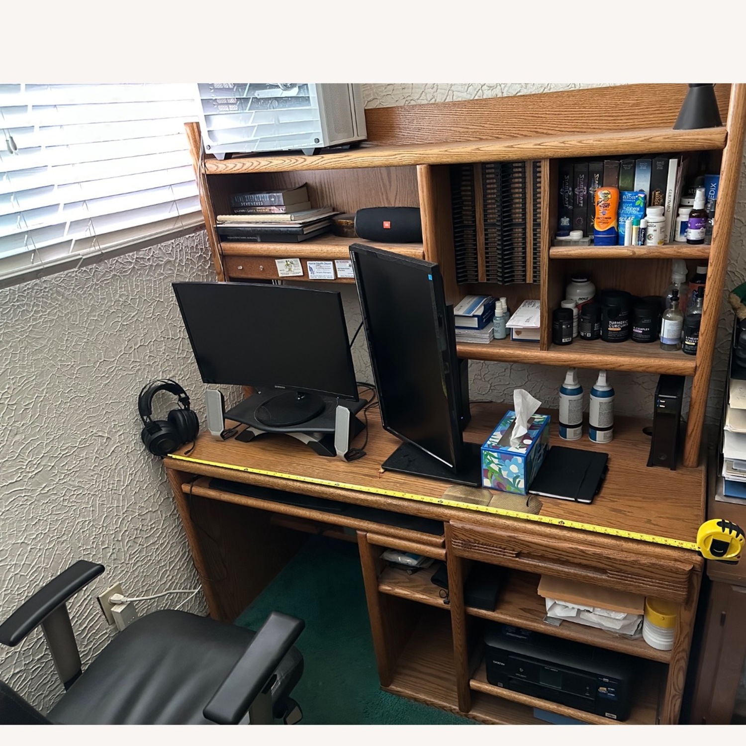 Wood Computer Desk W Adjustable Shelves - image-5