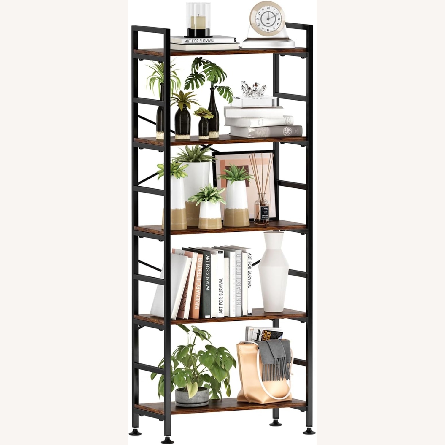 5-Tier Adjustaable Bookcase, Wood and Metal - image-0