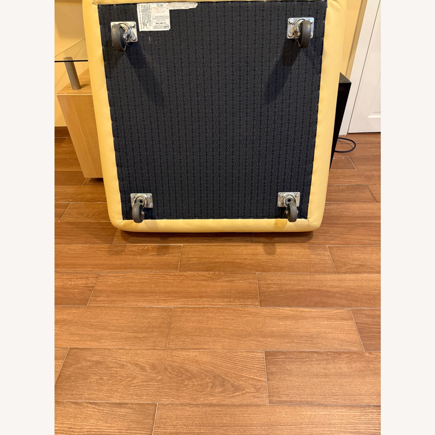 Design Within Reach Yellow Leather Ottoman on Wheels - image-5
