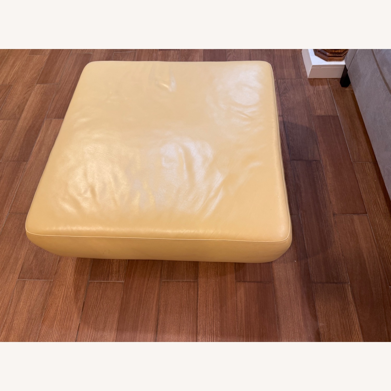 Design Within Reach Yellow Leather Ottoman on Wheels - image-2