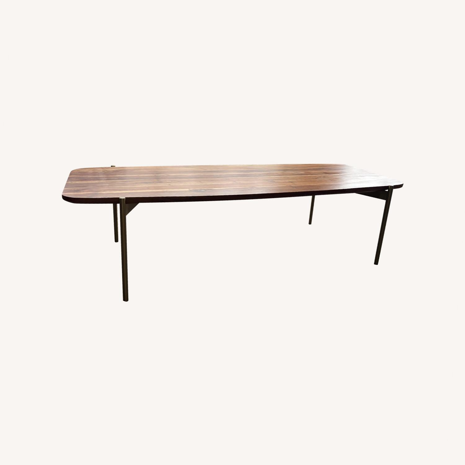 CB2 Acacia Wood Coffee Table with Gold Legs - image-0