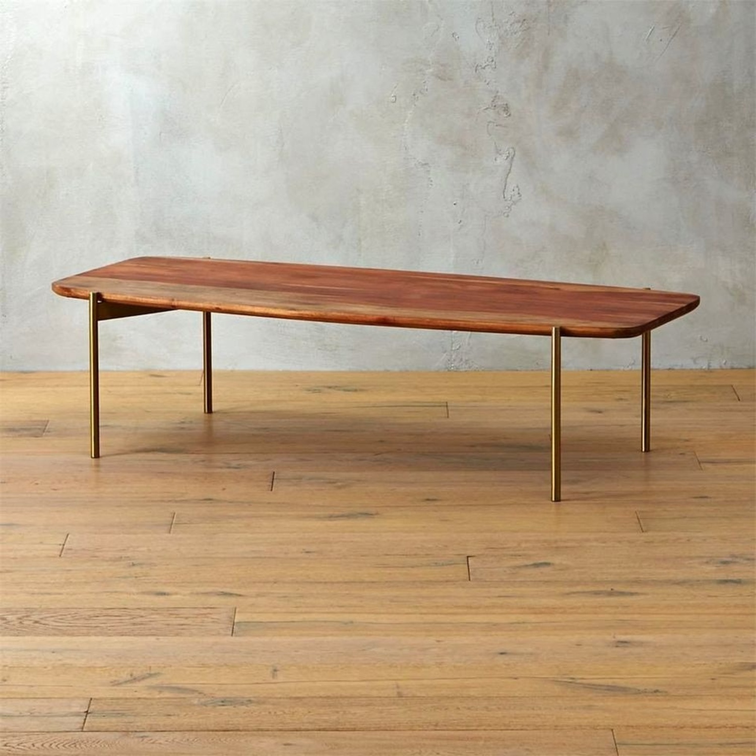 CB2 Acacia Wood Coffee Table with Gold Legs - image-5