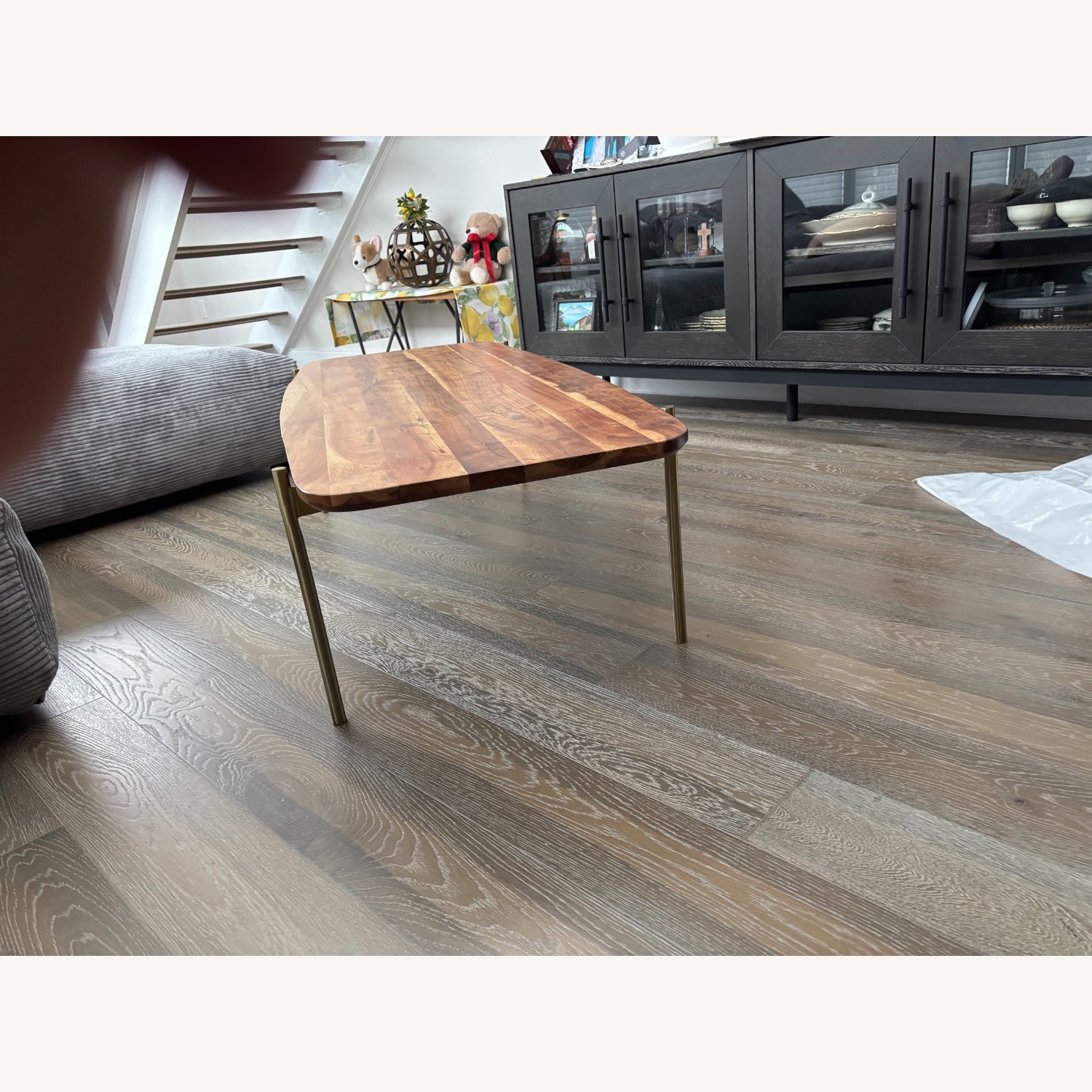 CB2 Acacia Wood Coffee Table with Gold Legs - image-3