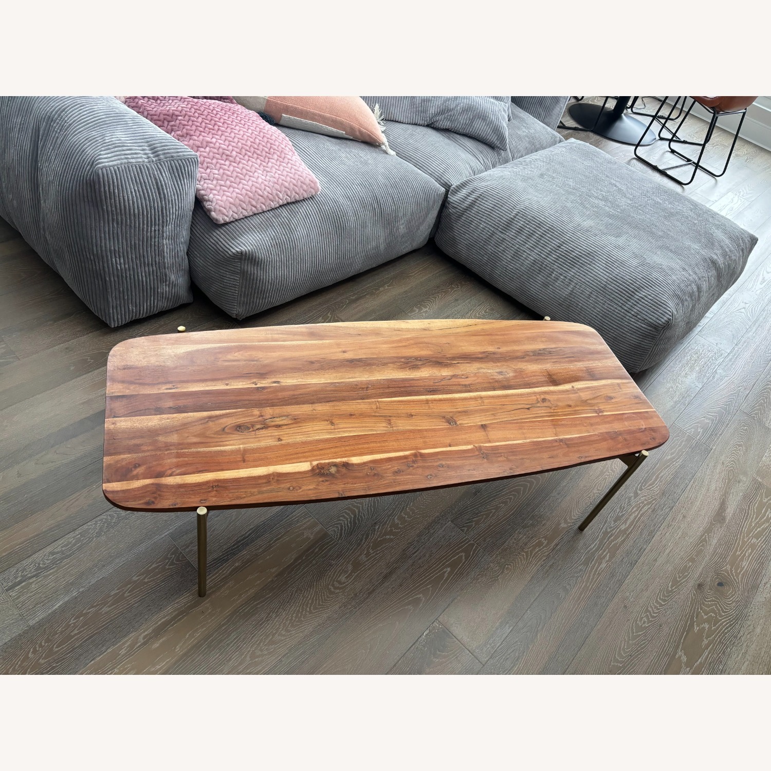 CB2 Acacia Wood Coffee Table with Gold Legs - image-4