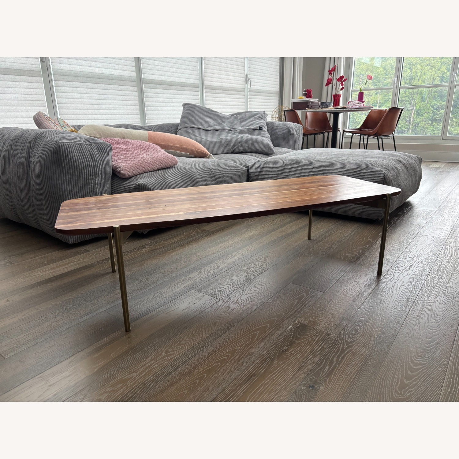 CB2 Acacia Wood Coffee Table with Gold Legs - image-1