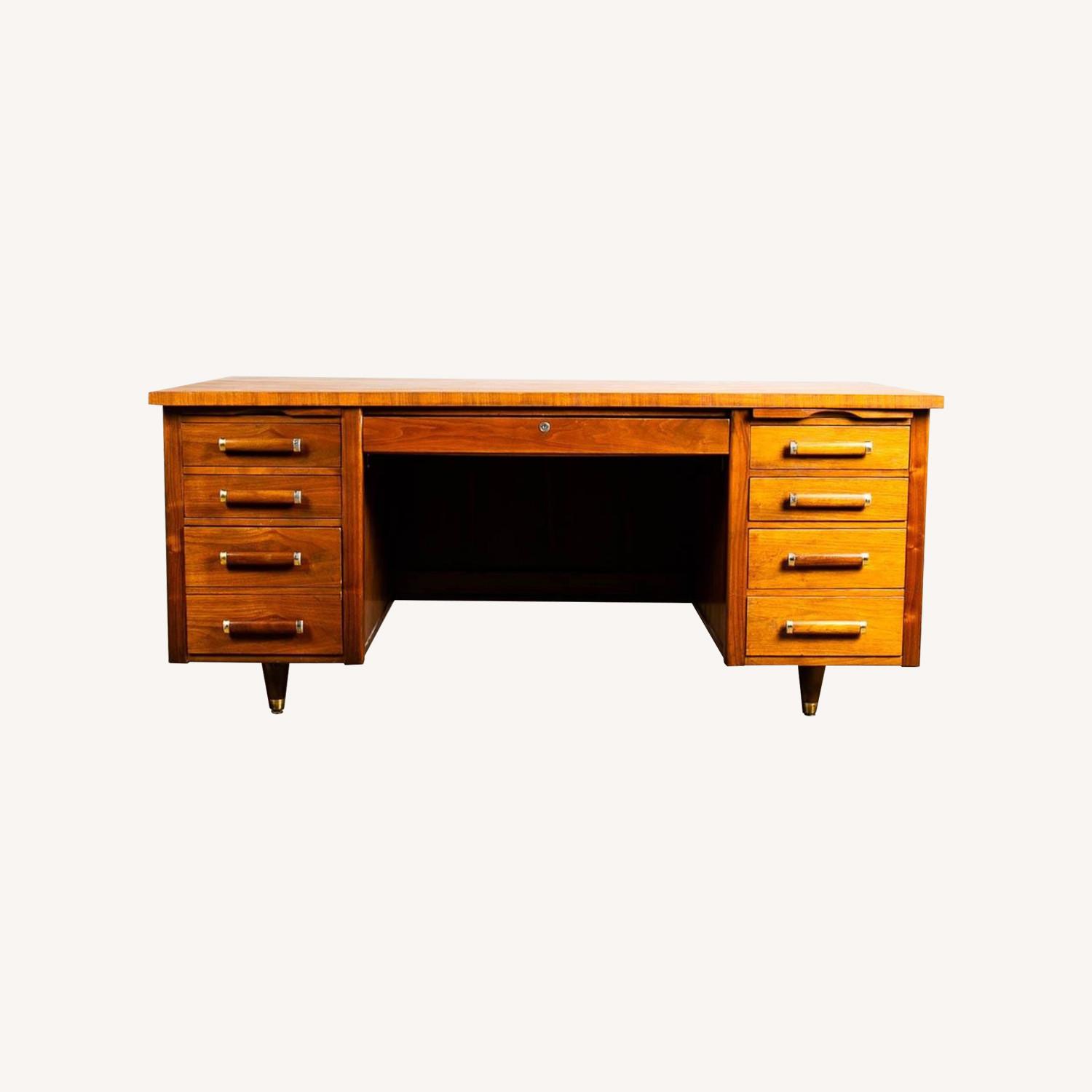 Mid Century Modern Walnut 9 Drawer Executive Desk - image-0