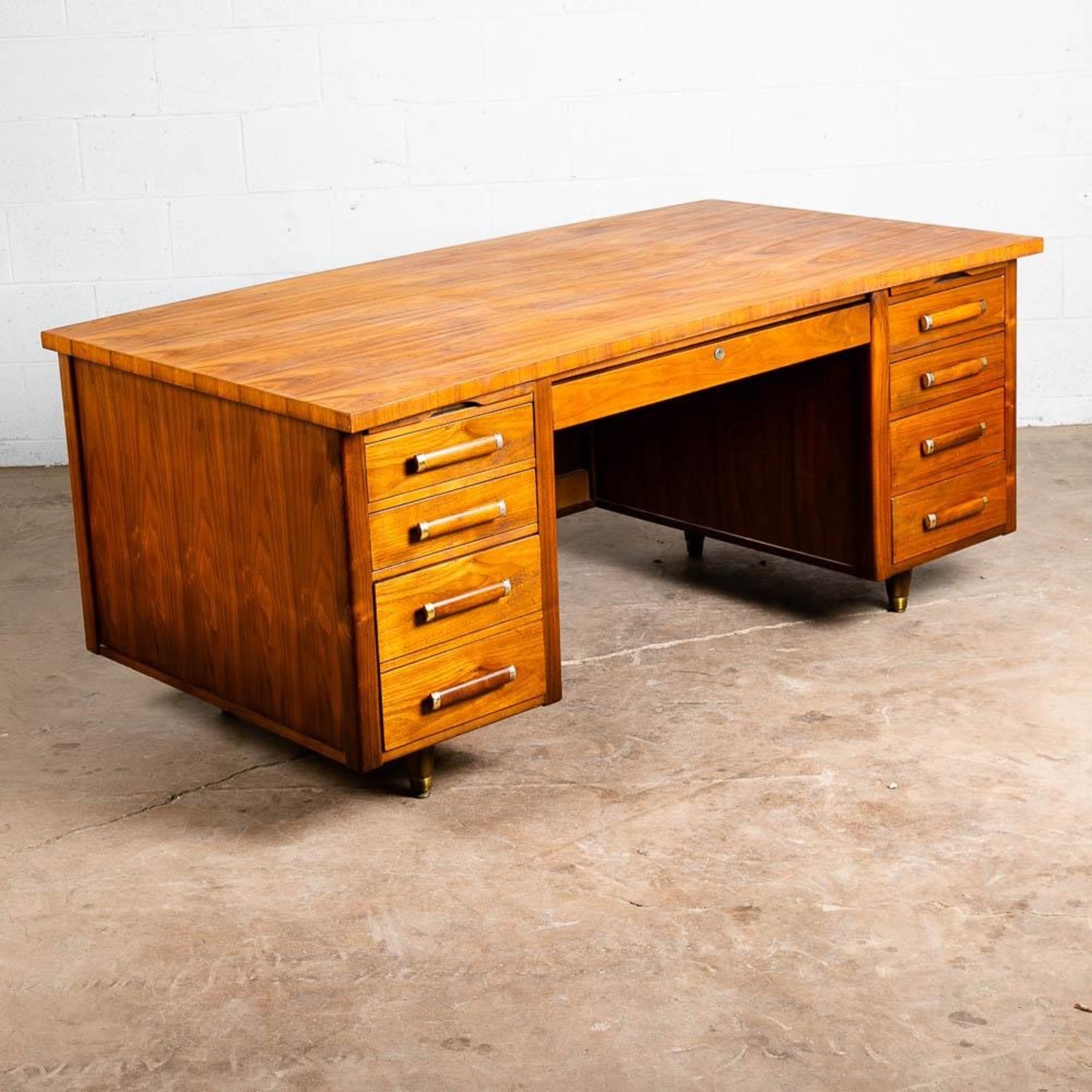Mid Century Modern Walnut 9 Drawer Executive Desk - image-1