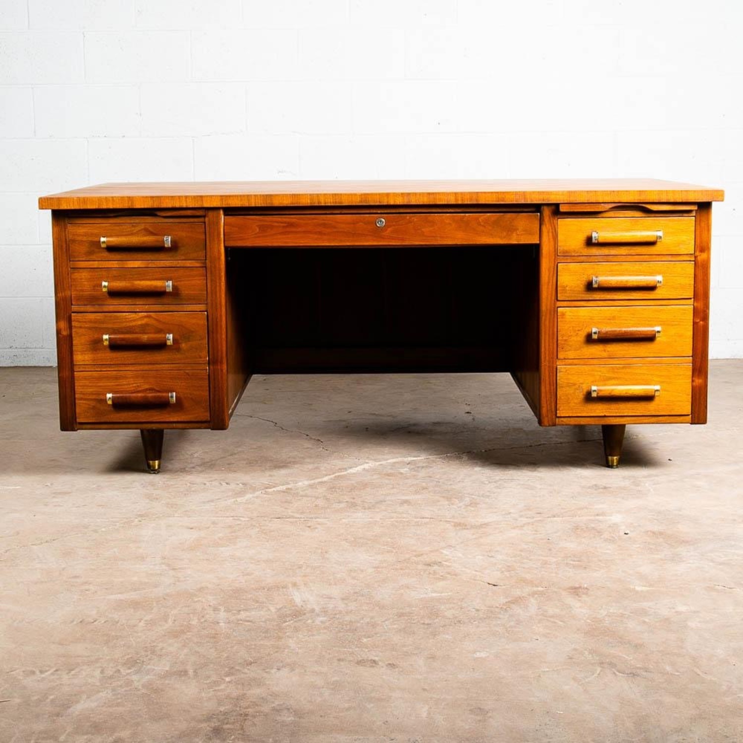 Mid Century Modern Walnut 9 Drawer Executive Desk - image-9