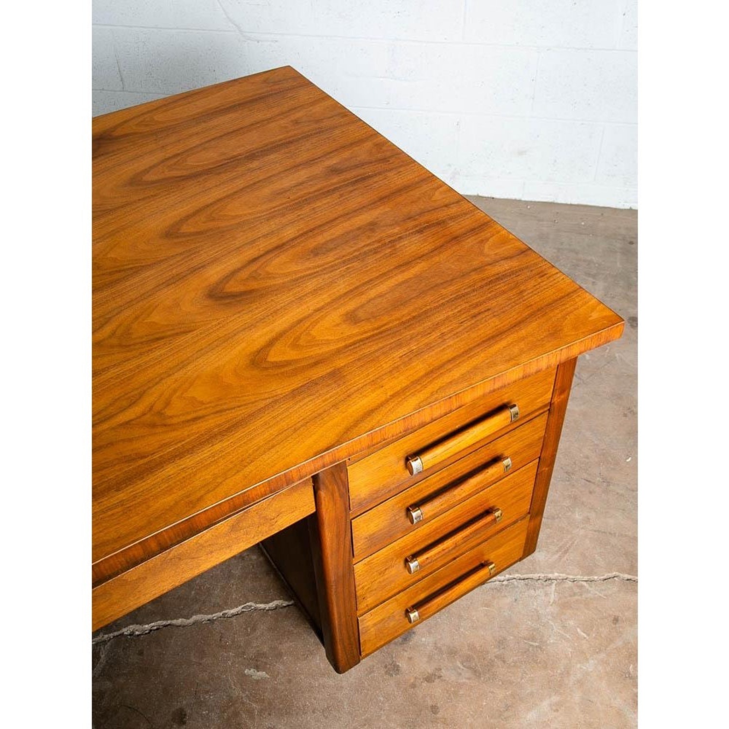 Mid Century Modern Walnut 9 Drawer Executive Desk - image-8