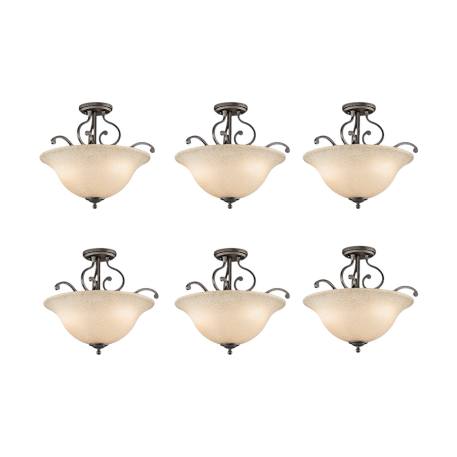 (6) Kichler 18" 3 Light Semi White Tint Glass - image-2