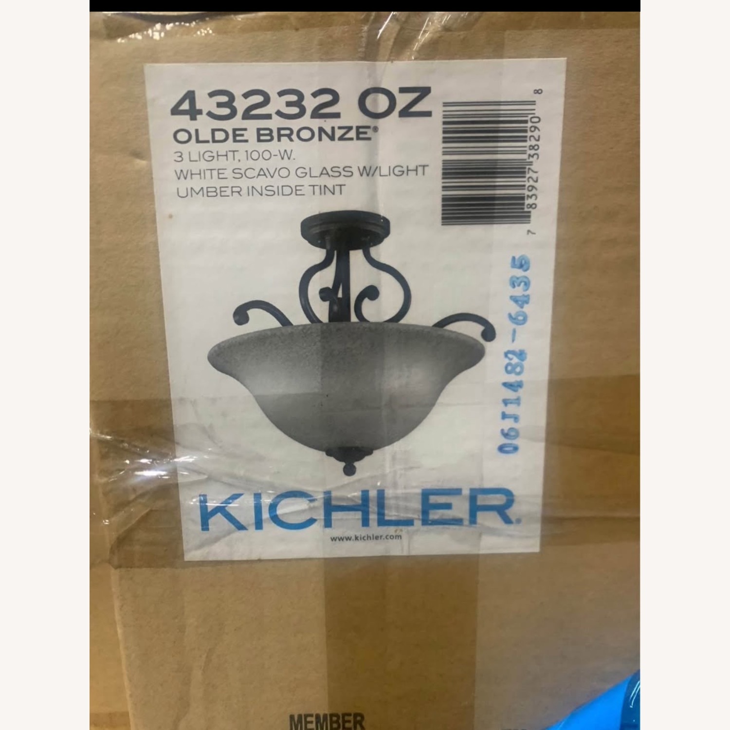 (6) Kichler 18" 3 Light Semi White Tint Glass - image-5