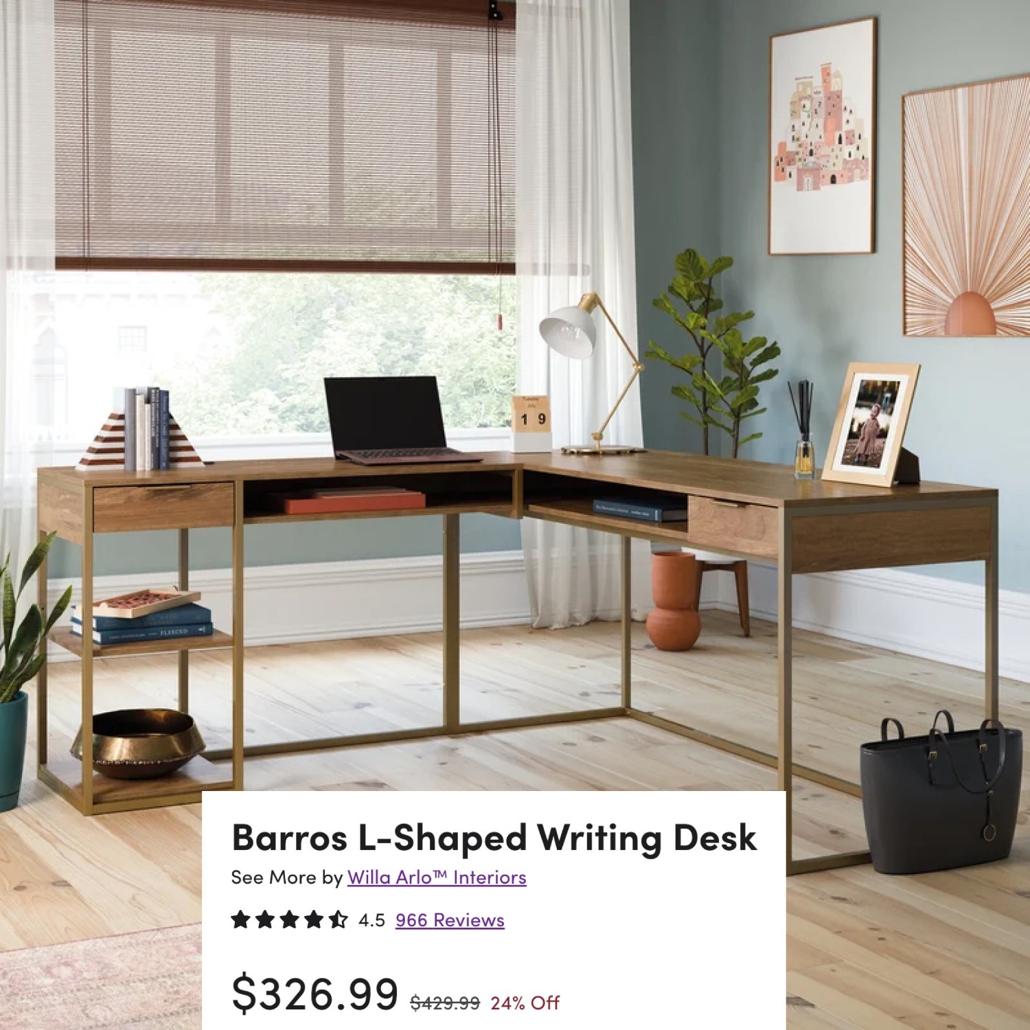 Wayfair Barros L-Shaped Writing Desk - image-1
