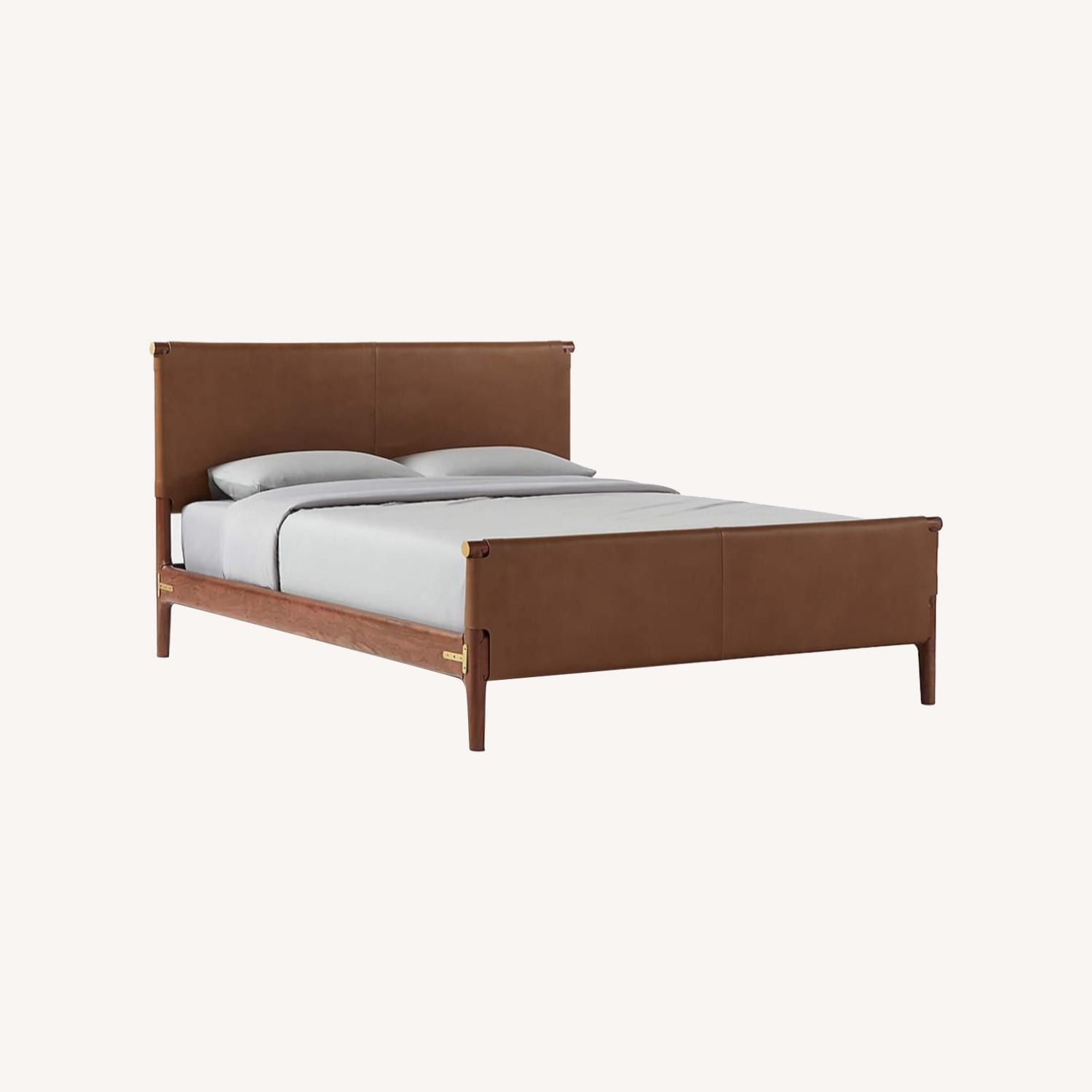 CB2 Queen Leather and Wood Bed Frame - image-0