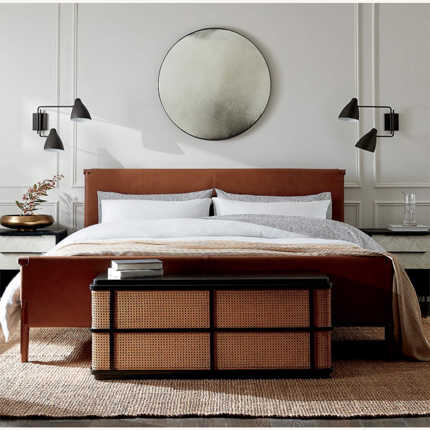 CB2 Queen Leather and Wood Bed Frame - image-1