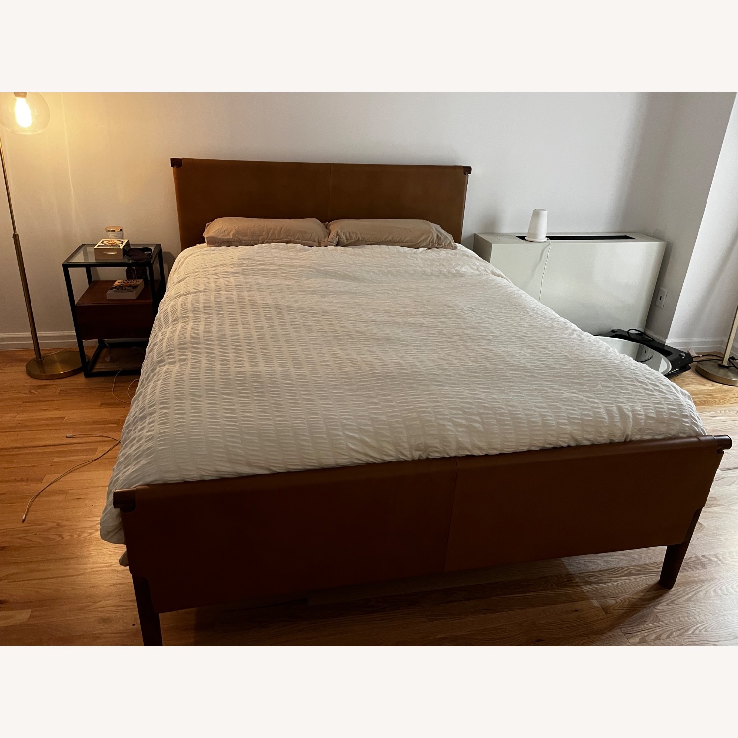 CB2 Queen Leather and Wood Bed Frame - image-4