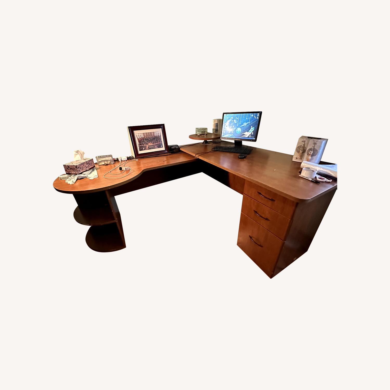 Vintage Mid-Century Modern Wooden L-Shape Desk - image-0