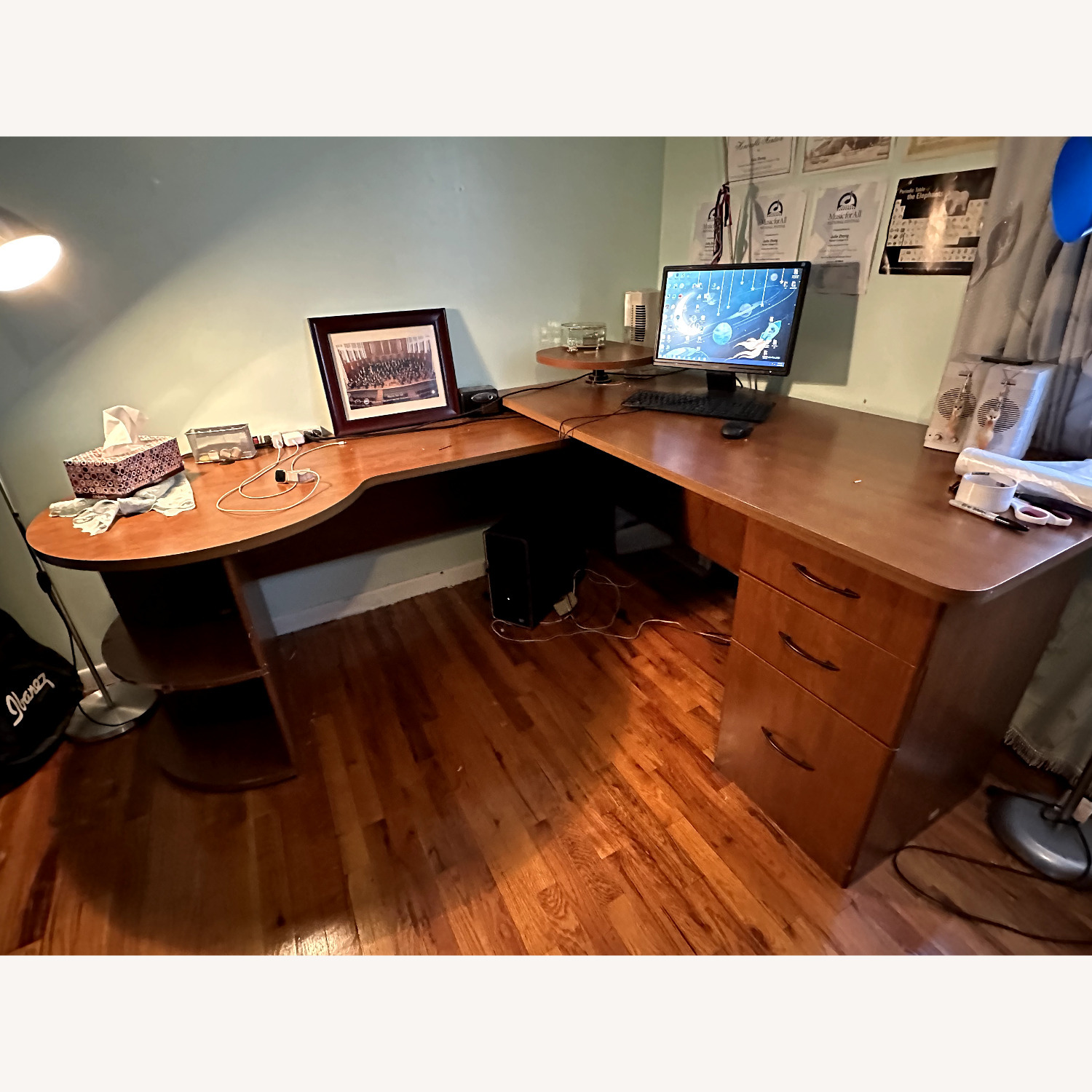 Vintage Mid-Century Modern Wooden L-Shape Desk - image-1