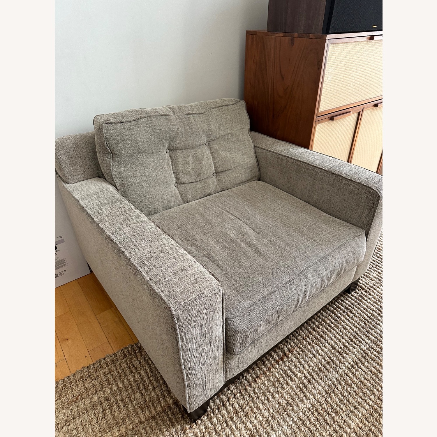 Macy’s Gray Fabric Armchair Loveseat - image-0