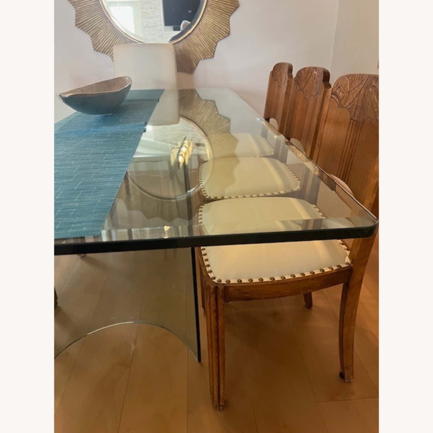Glass Dining Table with Curved Pedestal Base - image-3