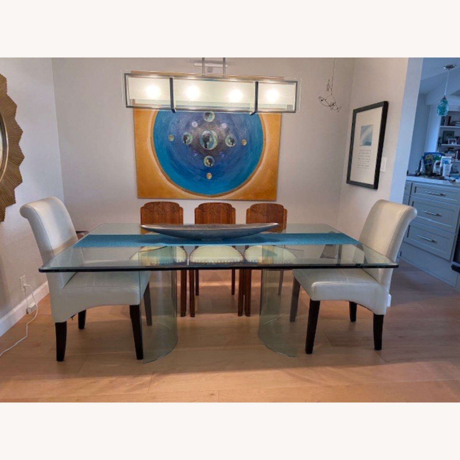Glass Dining Table with Curved Pedestal Base - image-1