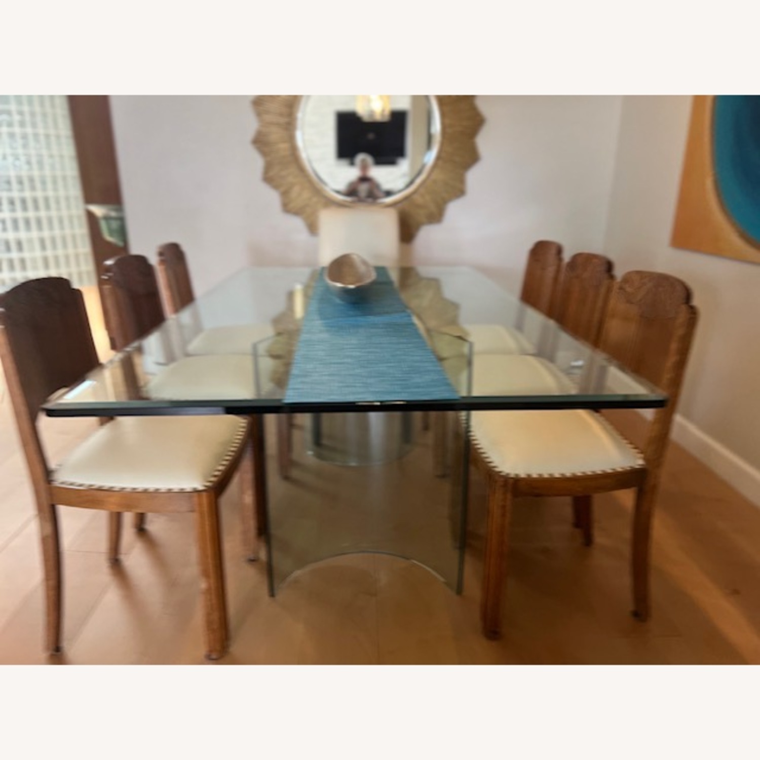 Glass Dining Table with Curved Pedestal Base - image-2