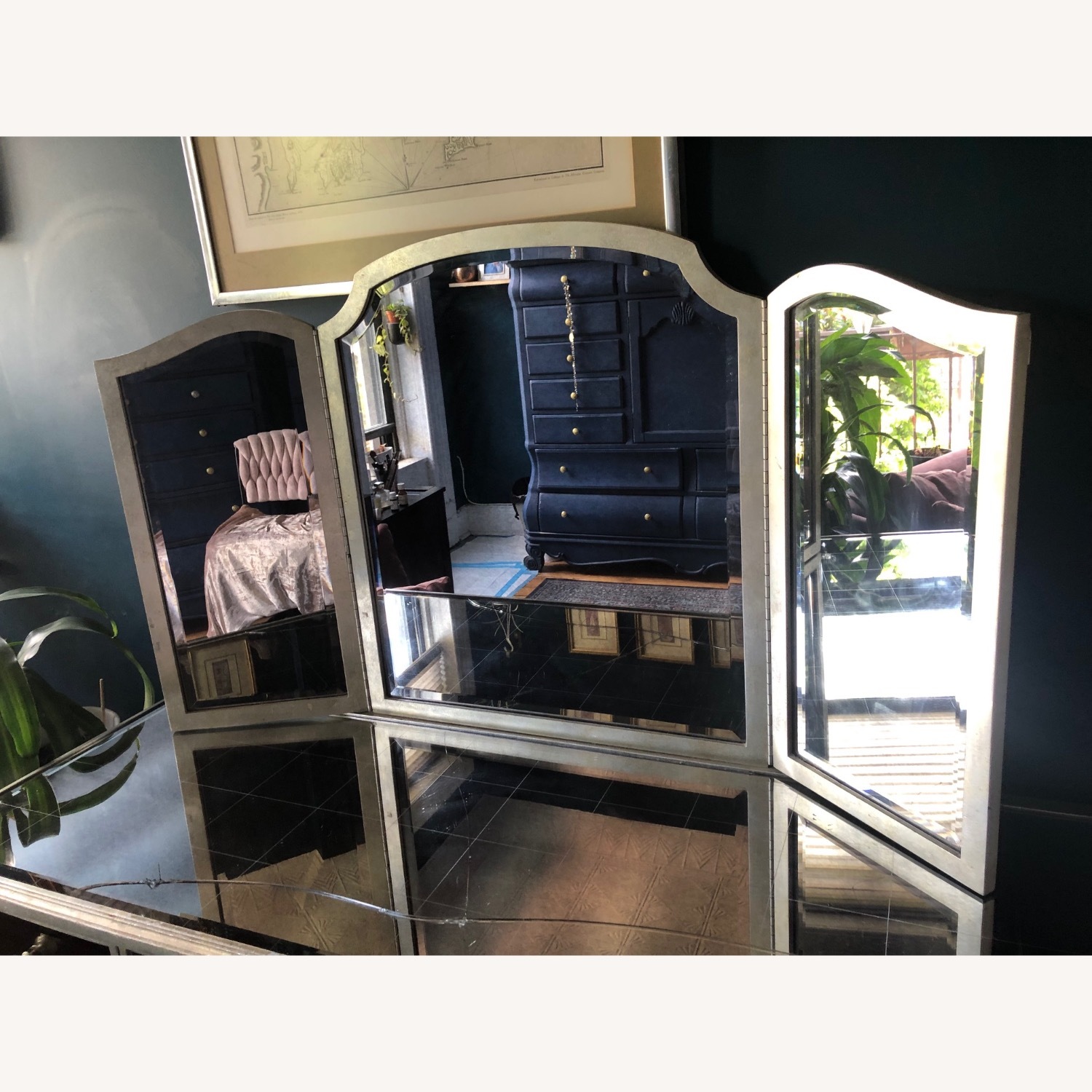 Mirrored Glass Dressing Table + Mirror - image-2