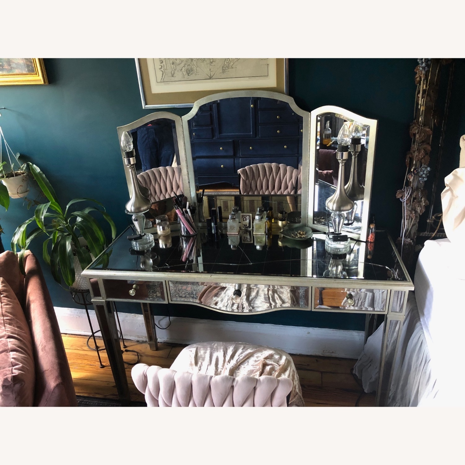 Mirrored Glass Dressing Table + Mirror - image-3