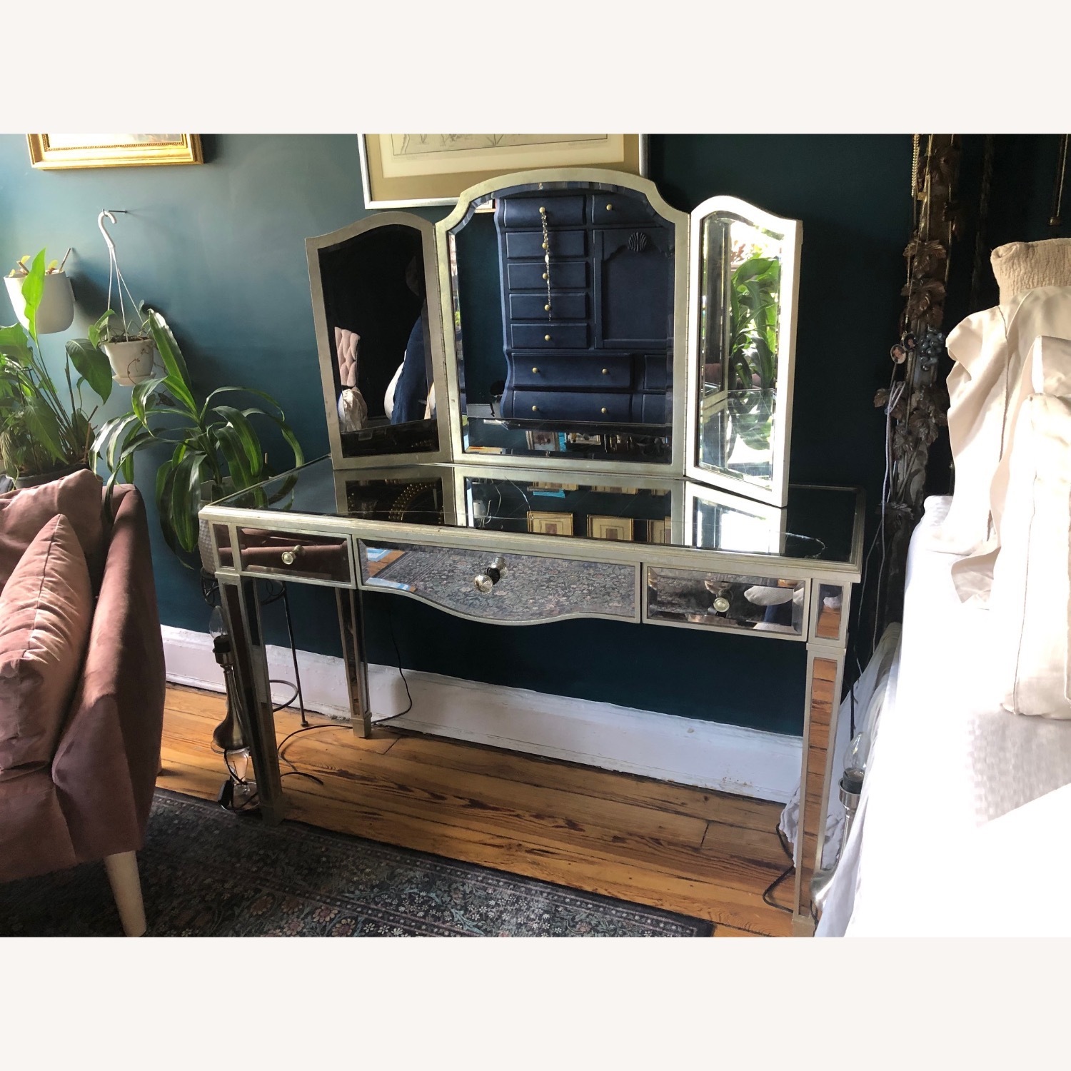 Mirrored Glass Dressing Table + Mirror - image-6